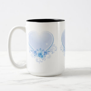 Antikes Herz und Rosen Blau Zweifarbige Tasse