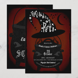 Antikes Hexenkessel Rot Halloween-Party Retro Einladung