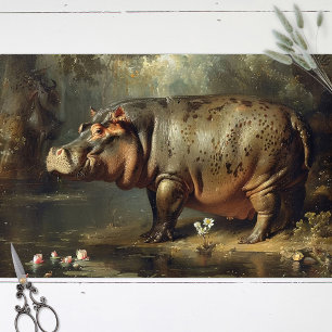 Antikes Hippopotamus-Gemälde Decoupage Seidenpapier