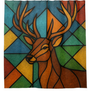 Antikes Hirsch-Tiffany-Stil-Buntglas-Kunstwerk Duschvorhang