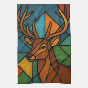 Antikes Hirsch-Tiffany-Stil-Buntglas-Kunstwerk Geschirrtuch