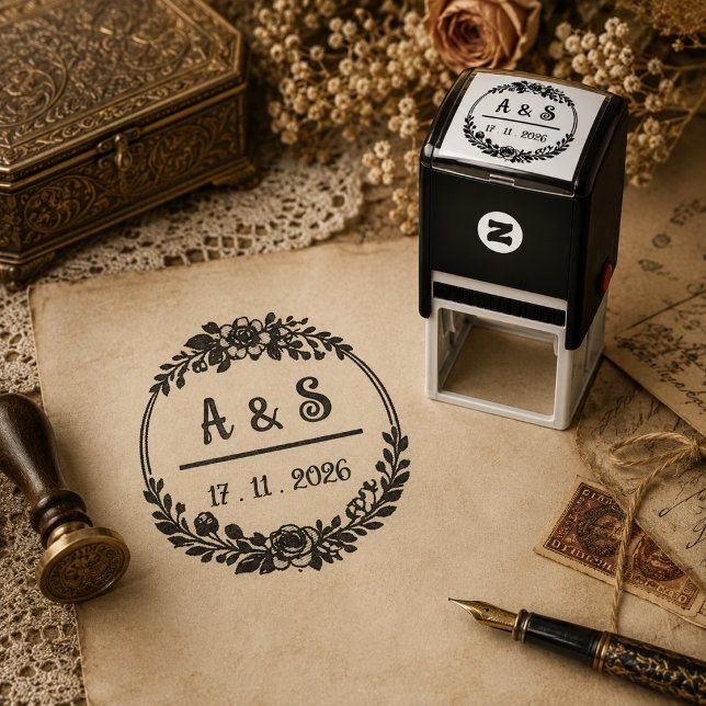 Antikes Hochzeitsmonogramm-Stempel mit Blumendesig Permastempel (Von Creator hochgeladen)