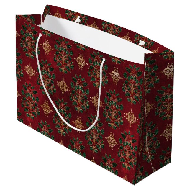 Antikes Holly-Damaskmuster  Große Geschenktüte (Rückseite Schrägansicht)