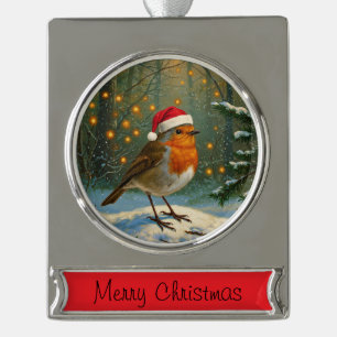 Antikes Holz Robin Weihnachtsschmuck Banner-Ornament Silber