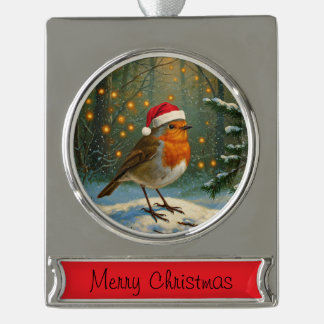 Antikes Holz Robin Weihnachtsschmuck Banner-Ornament Silber