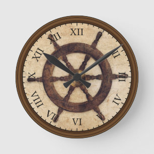 Antikes Holz-Steuerrad Rund Uhr