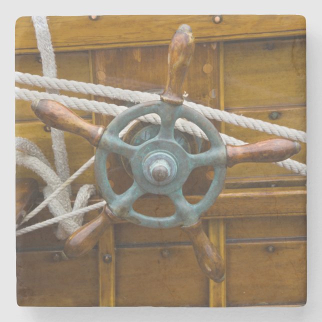 Antikes hölzernes Boot Steinuntersetzer (Vorderseite)