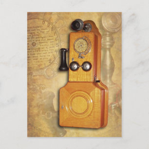 Antikes hölzernes Wandtelefon Postkarte
