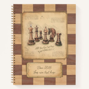 Antikes Holzschachbrett, Geschenk für Schachspiele Notizbuch
