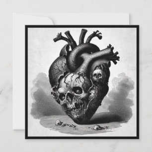 Antikes Horror-Schädel-Herz-Valentinstag Retro-Got Karte