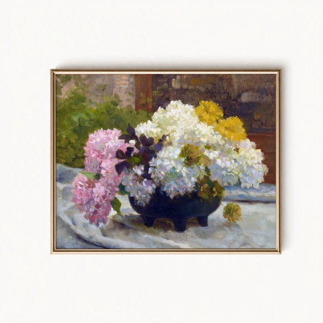 Antikes Hortensien-Stillleben-Poster Poster (Antique Hydrangea Wall Art Poster - close-up view (frame/decor not included))