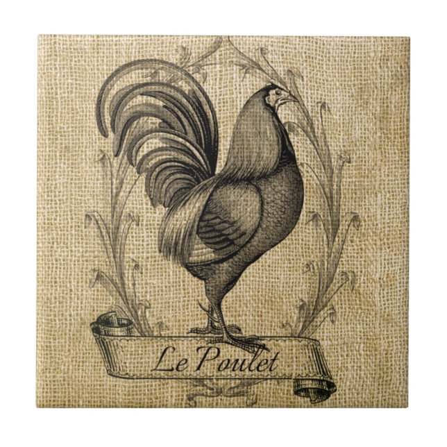 Antikes Hühner-Burlap Fliese (Vorderseite)
