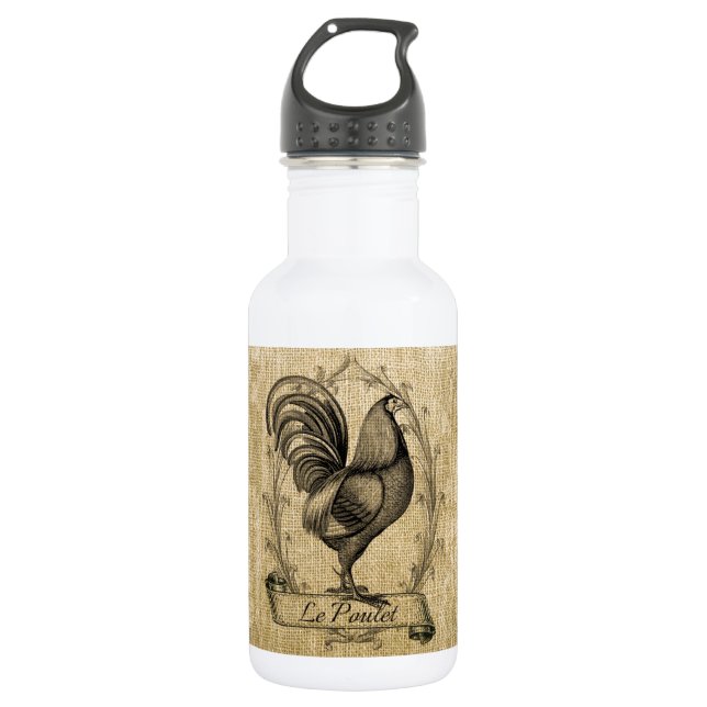 Antikes Hühner-Burlap Trinkflasche (Vorderseite)
