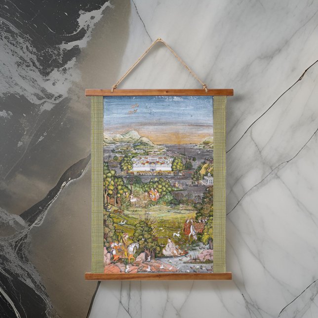 Antikes Indien Persische Illustrationen Wasserfarb Wandteppich Mit Holzrahmen (Von Creator hochgeladen)