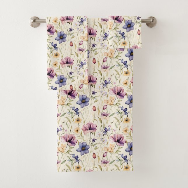 Antikes Iris-Blumenmuster Badhandtuch Set (Insitu)