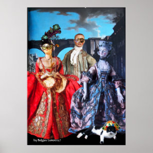 ANTIKES ITALIENISCHES PUPPENSPIEL MASKENBALL POSTER