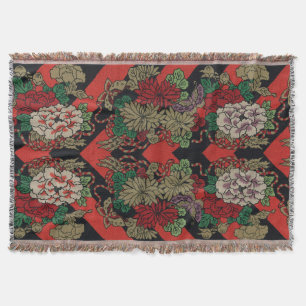 Antikes japanisches florales Pfingstrosen rot-schw Decke