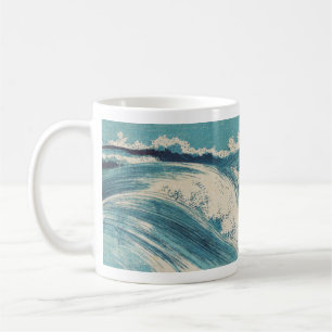 Antikes japanisches Holzblockdruck-Blau-Ozeanwelle Tasse