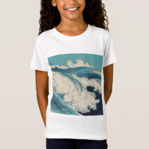 Antikes japanisches Holzblockdruck-Blauer-Ozean-We T-Shirt