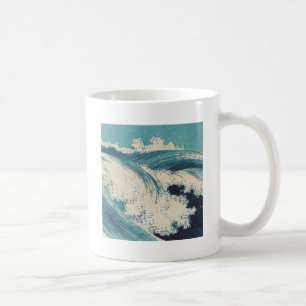 Antikes japanisches Holzblockdruck-Blauer-Ozean-We Tasse