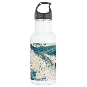Antikes japanisches Holzblockdruck-Blauer-Ozean-We Trinkflasche