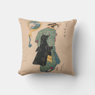 Antikes japanisches Kimono-Frauen-Ukiyo-e-Holzschn Kissen