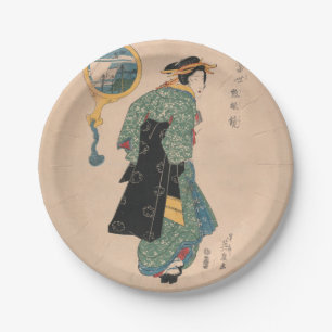 Antikes japanisches Kimono-Frauen-Ukiyo-e-Holzschn Pappteller
