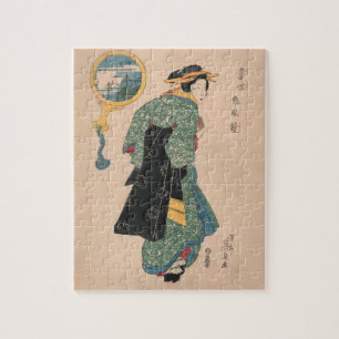 Antikes japanisches Kimono-Frauen-Ukiyo-e-Holzschn Puzzle