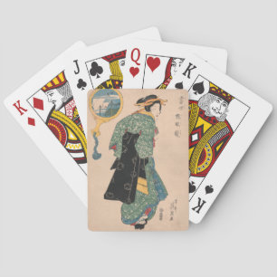 Antikes japanisches Kimono-Frauen-Ukiyo-e-Holzschn Spielkarten
