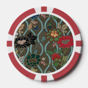 Antikes japanisches Päonien-Ogee-Blumenmuster Pokerchips