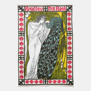 Antikes Jugendstil-Plakat Frau und Pfau Geschirrtuch