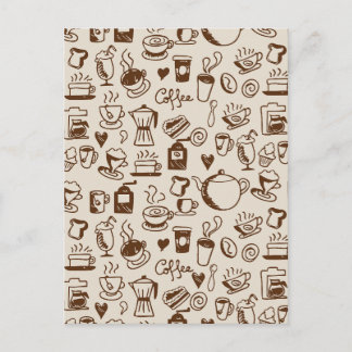 Antikes Kaffee Shop Line-Art-Muster Warm Beige Postkarte