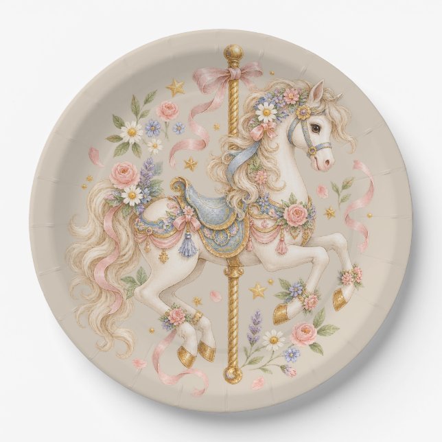 Antikes Karussellpferd Cottagecore-Geschenk  Pappteller (Vorderseite)