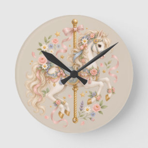 Antikes Karussellpferd Cottagecore-Geschenk Runde Wanduhr