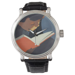 Antikes Kind liest ein Buch aus der Bibliothek Armbanduhr