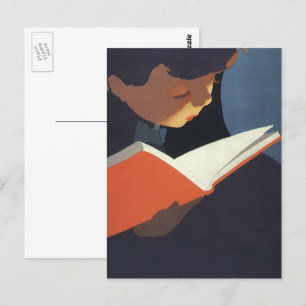 Antikes Kind liest ein Buch aus der Bibliothek Postkarte