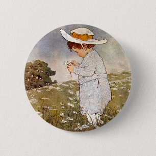Antikes Kind pflückt Gänseblümchen Bessie Pease Gu Button