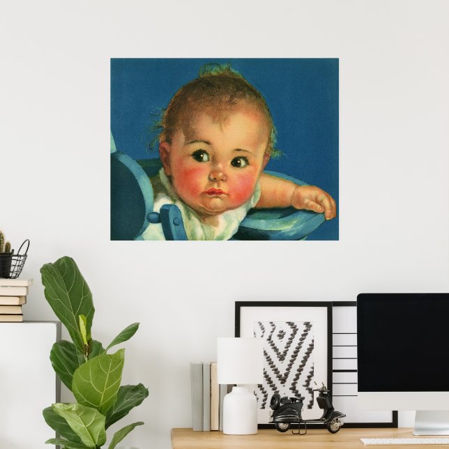 Antikes Kind, süßer kleiner Junge oder Mädchen im  Poster (Heimbüro)