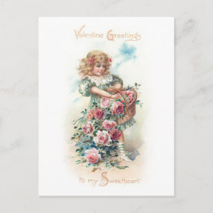 Antikes Kind & Vergissmeinnicht Valentinstag Postkarte