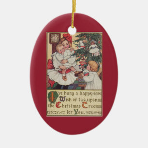 Antikes Kinder viktorianisches Weihnachtsbaum-Orna Keramik Ornament