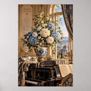 Antikes Klavier mit Blumen-Wandkunst aus Florenz Poster