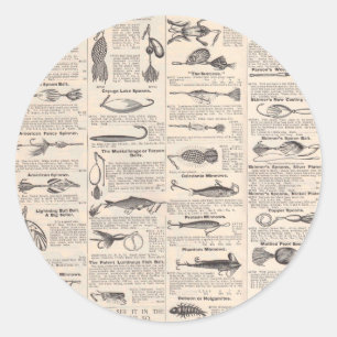 Antikes Köderkatalog-Seite Vintage-Druck Runder Aufkleber