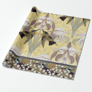 Antikes Kolibri-Orchideen Art Nouveau Muster Geschenkpapier