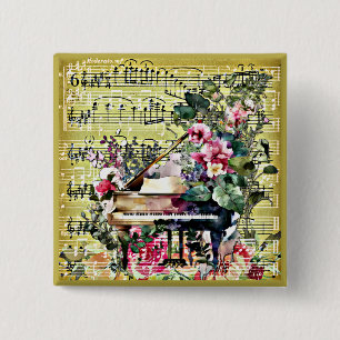 Antikes Konzertklavier und florales Design Button