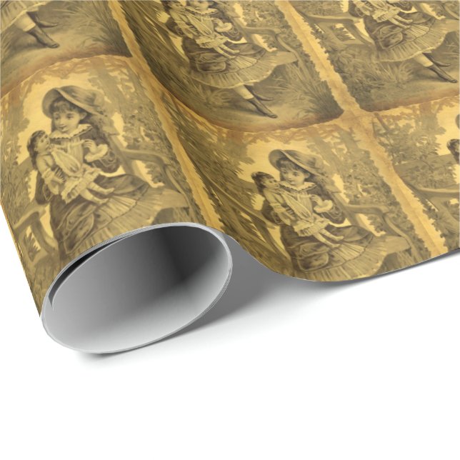Antikes Kunst Mädchen mit Puppe Geschenkpapier (Rolleneckpunkt)
