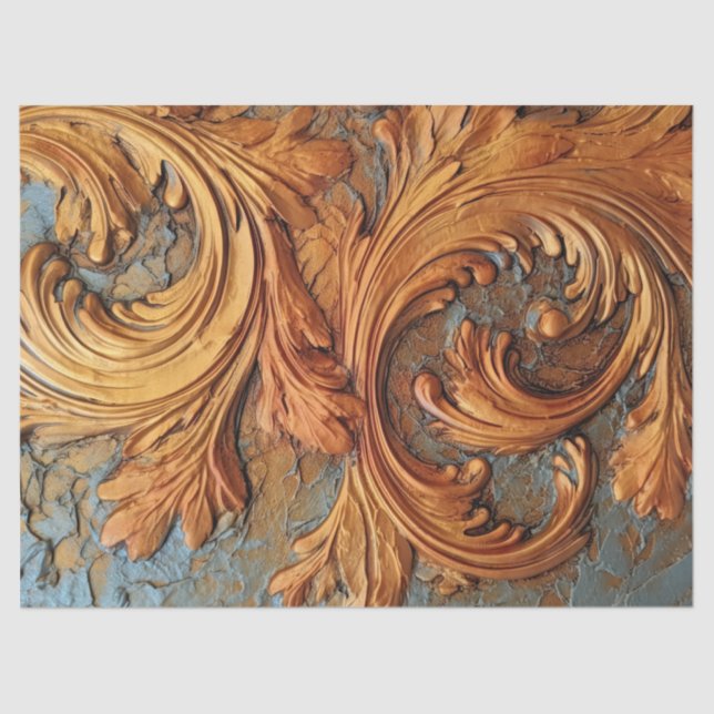 Antikes Kupfer rostig Barockschmuck staubig blau Seidenpapier (Vorderseite)