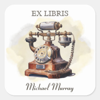 Antikes Kupfertelefon Buchzeichen Quadratischer Aufkleber