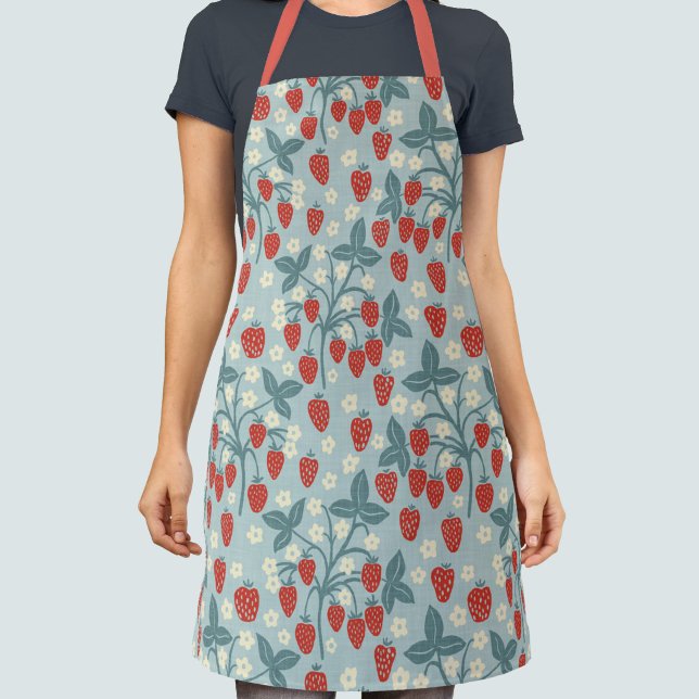 Antikes Landhaus-Rosa Blumen Botanisch Schürze (Modern strawberry plant block print pattern apron)