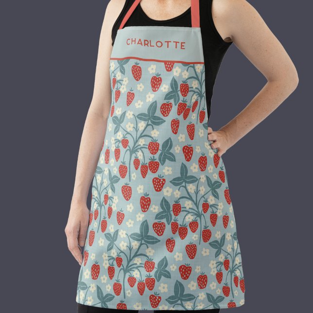Antikes Landhaus-Stil Erdbeeren Blumen Botanisch Schürze (Modern strawberry plant pattern personalized name apron)
