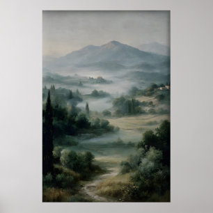 Antikes Landschaftsbild, Grüne Berglandschaft Poster